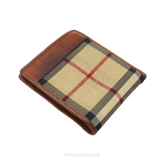 🔴 Burberry Nova Check Canvas Bifold Wallet - Brown Leather - Picture 7 of 8